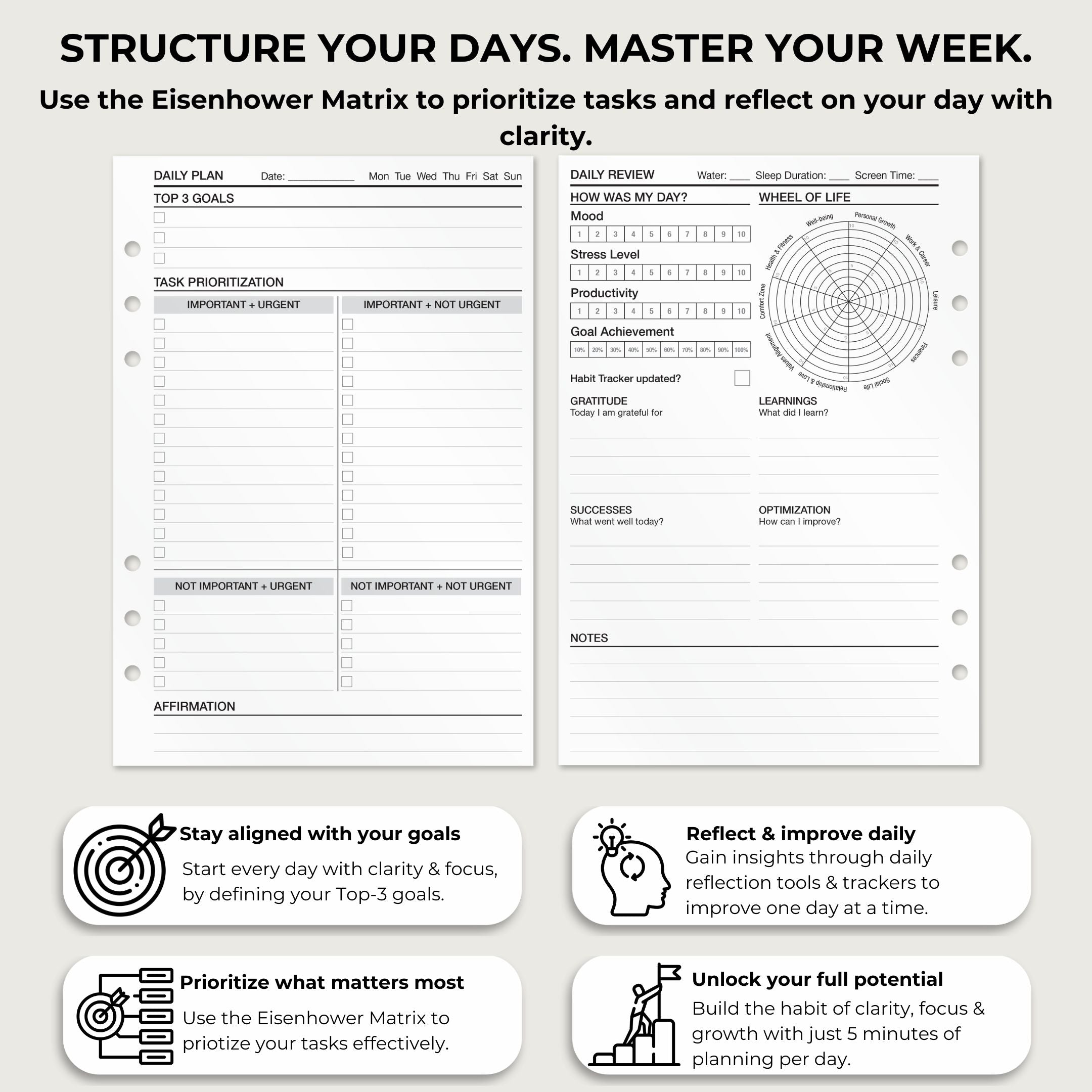 Daily Planning - Matrix - Insert Sheets (English)