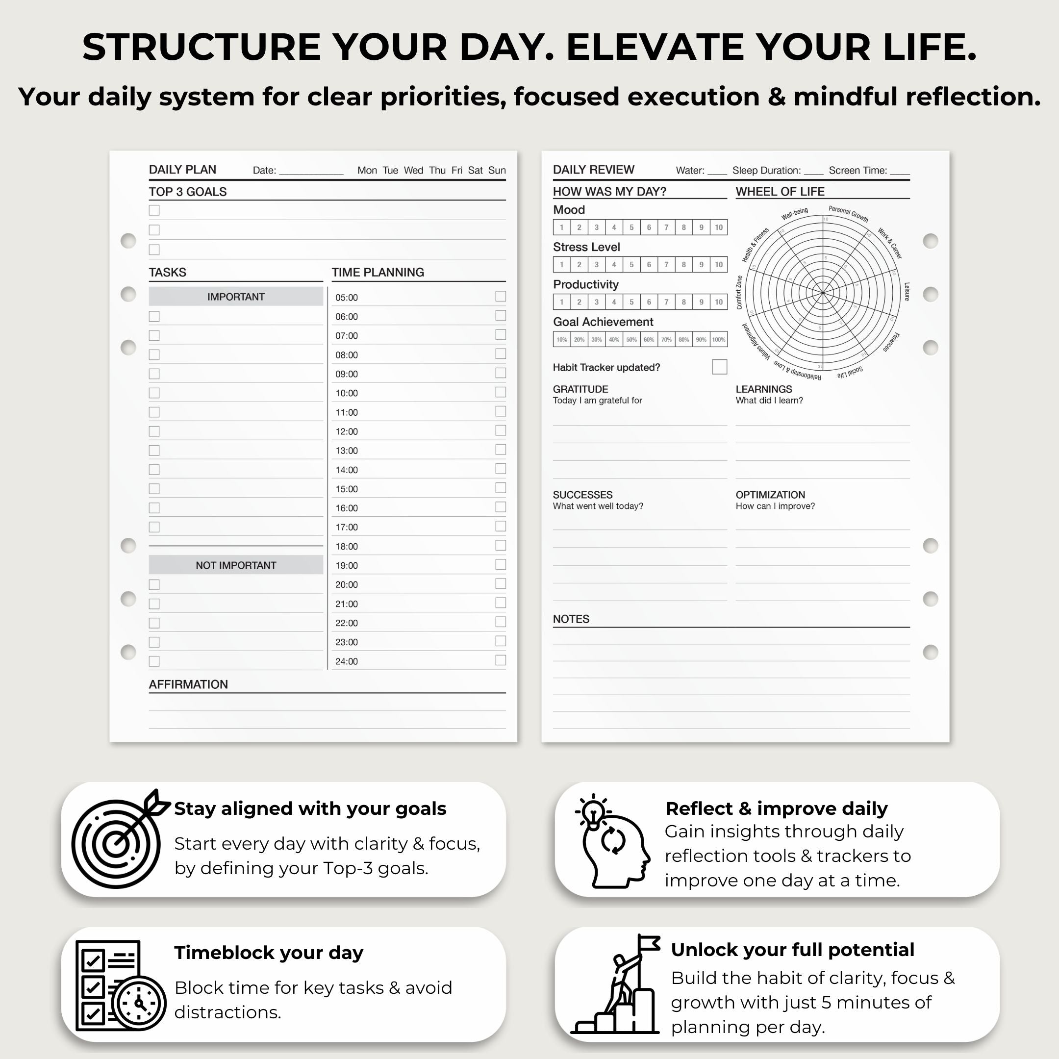 Daily Planning - Timeboxing - Insert Sheets (English)