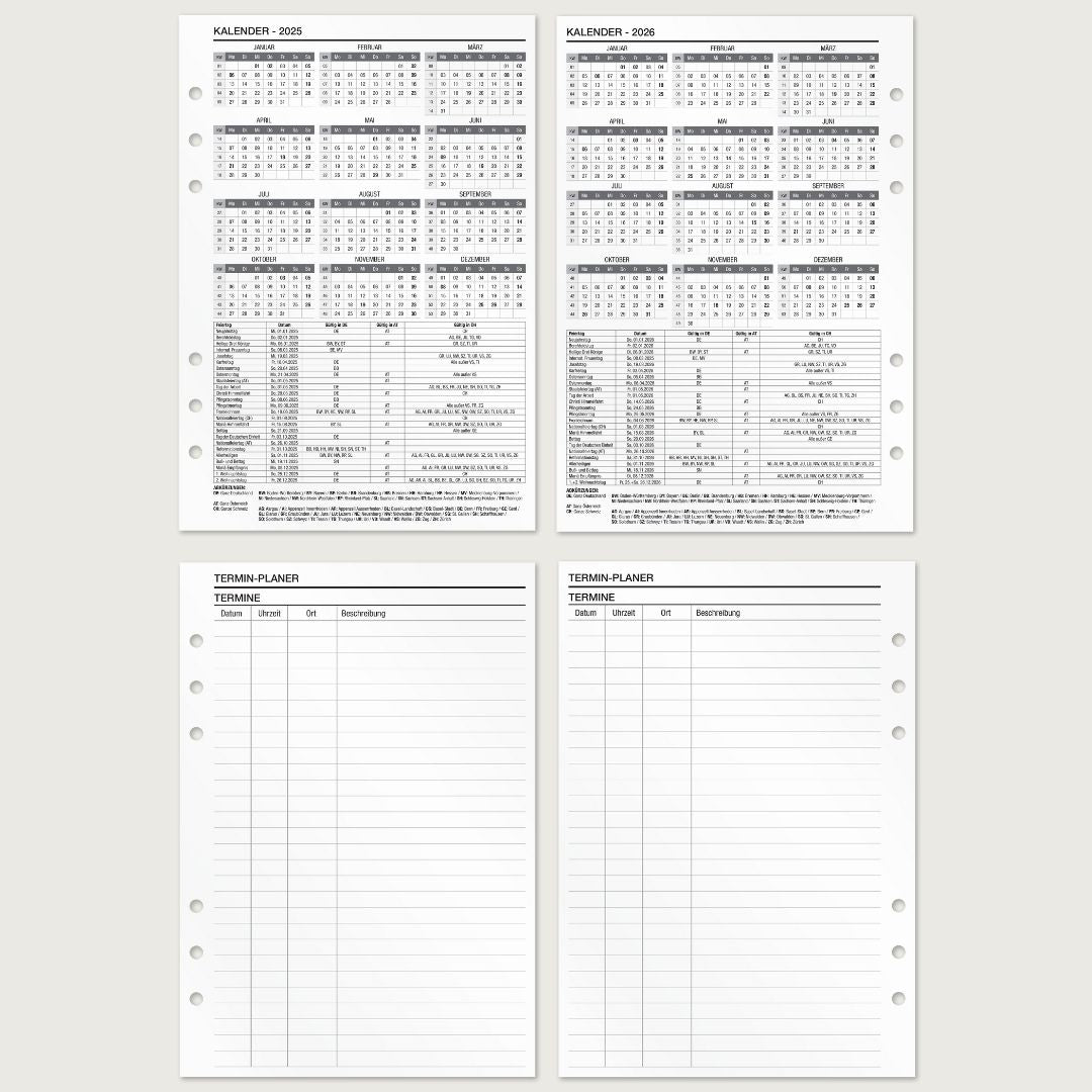 Kalender & Terminlisten - Einlagen (Deutsch)