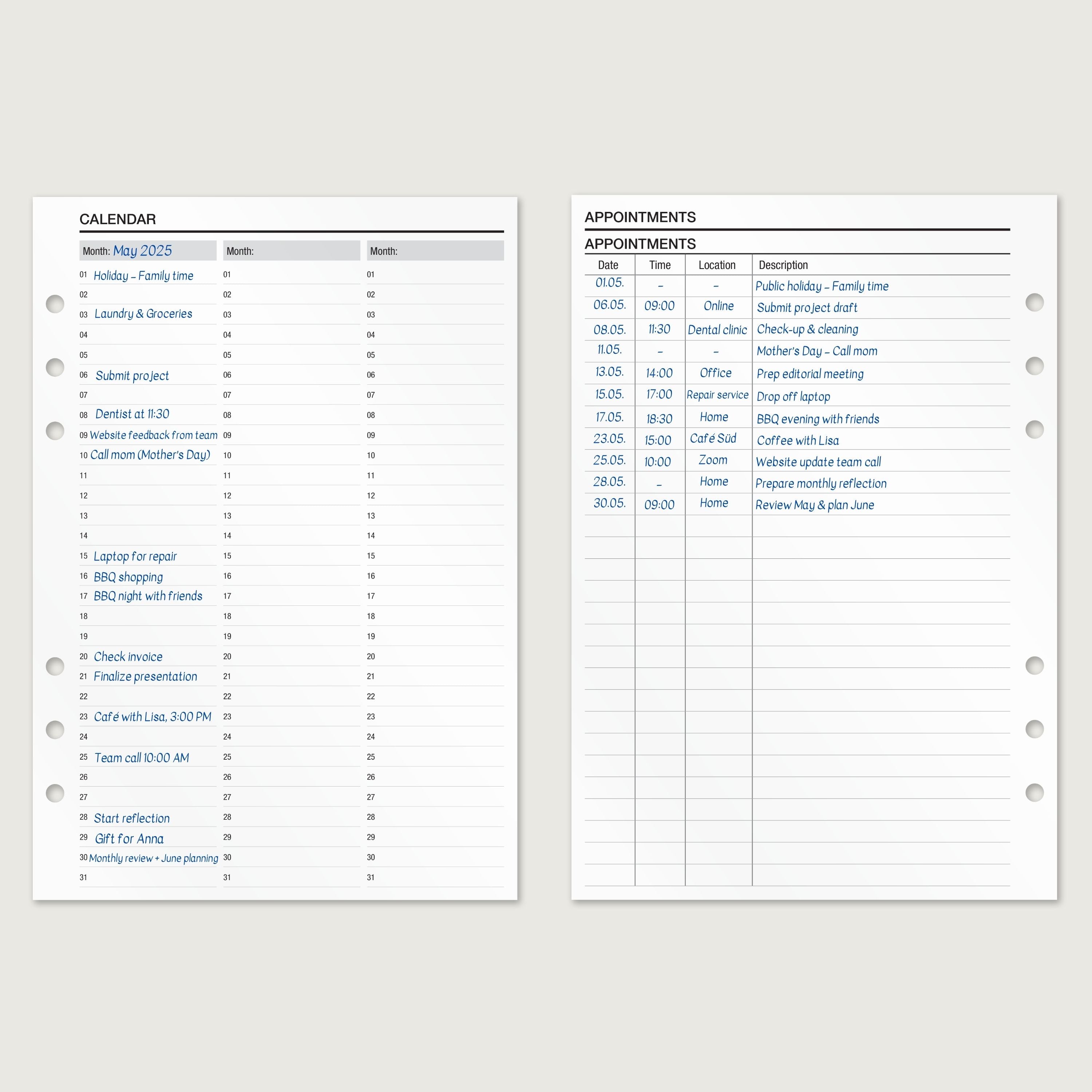 Calendar & Appointment Setting - Insert Sheets (English)