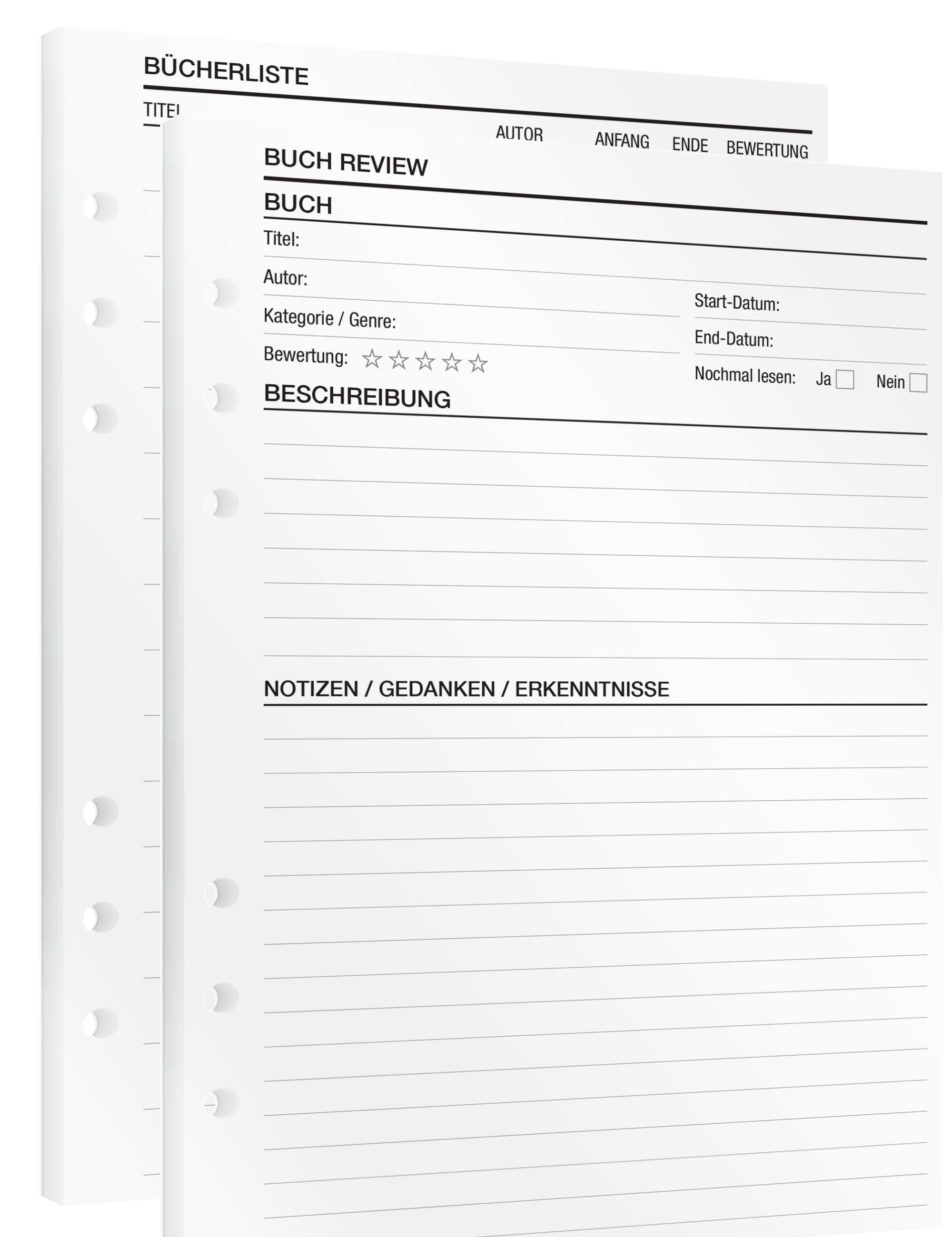 Lesenotizen - Einlagen (Deutsch)