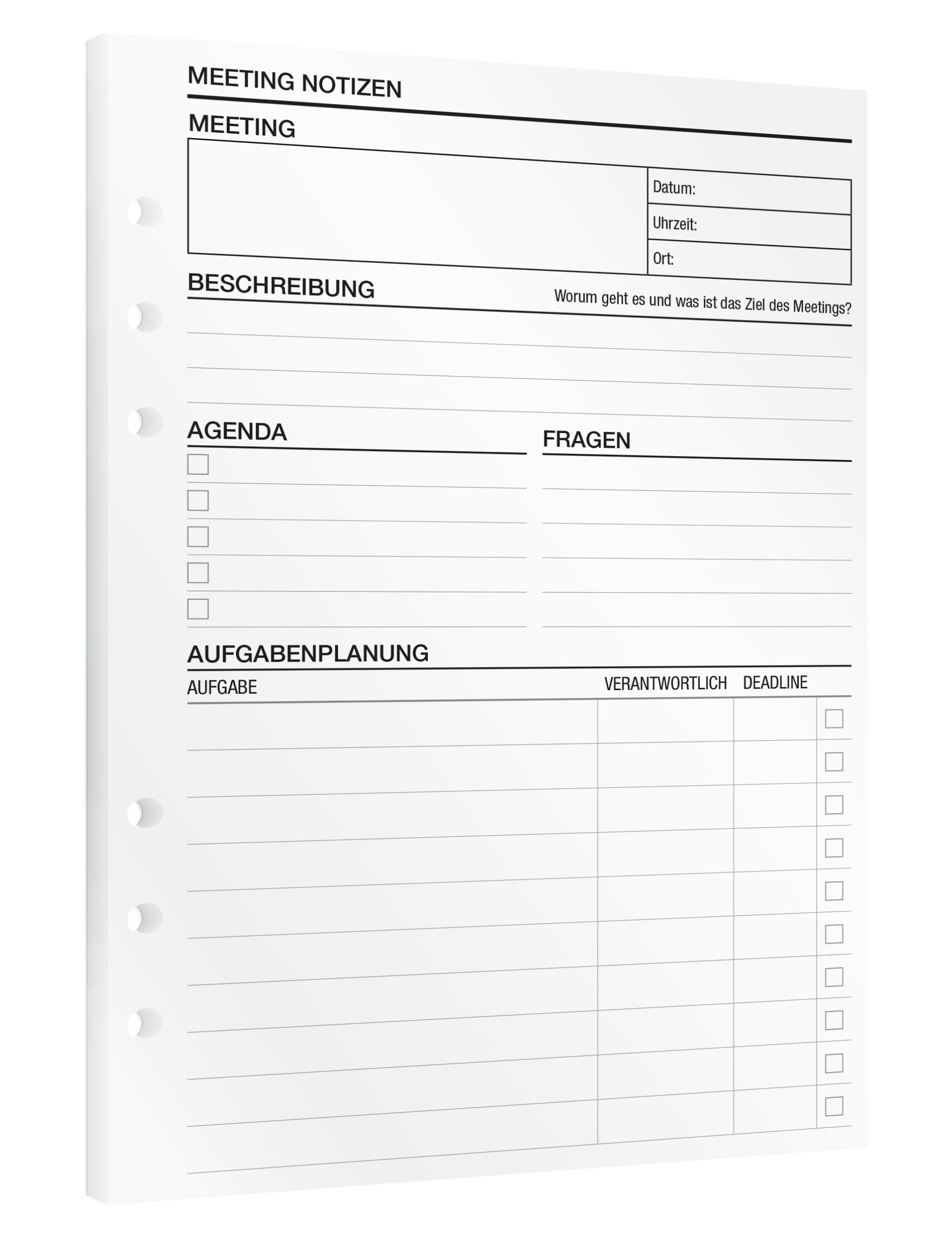 Meeting Notizen - Einlagen