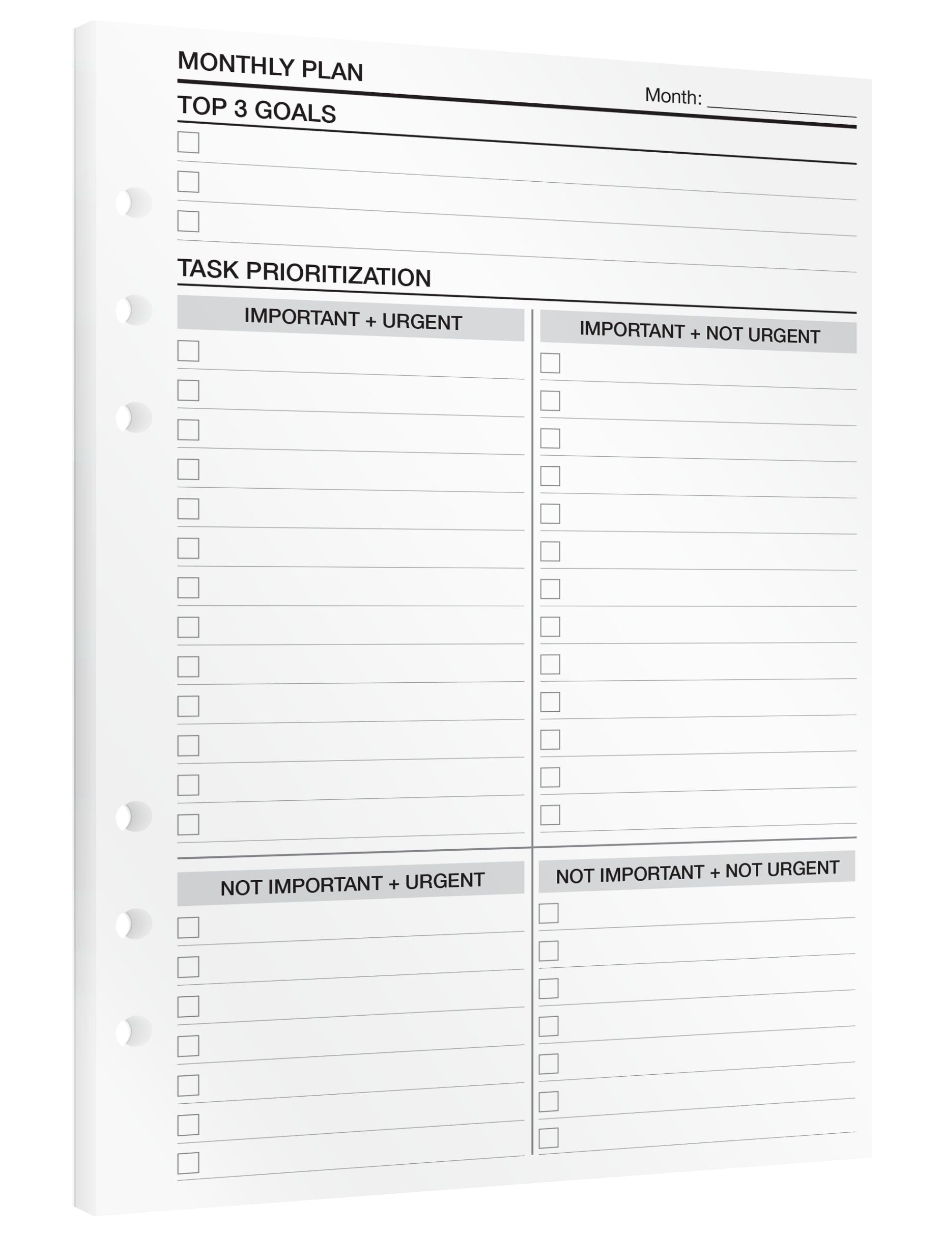 Monthly Planning - Insert Sheets (English)
