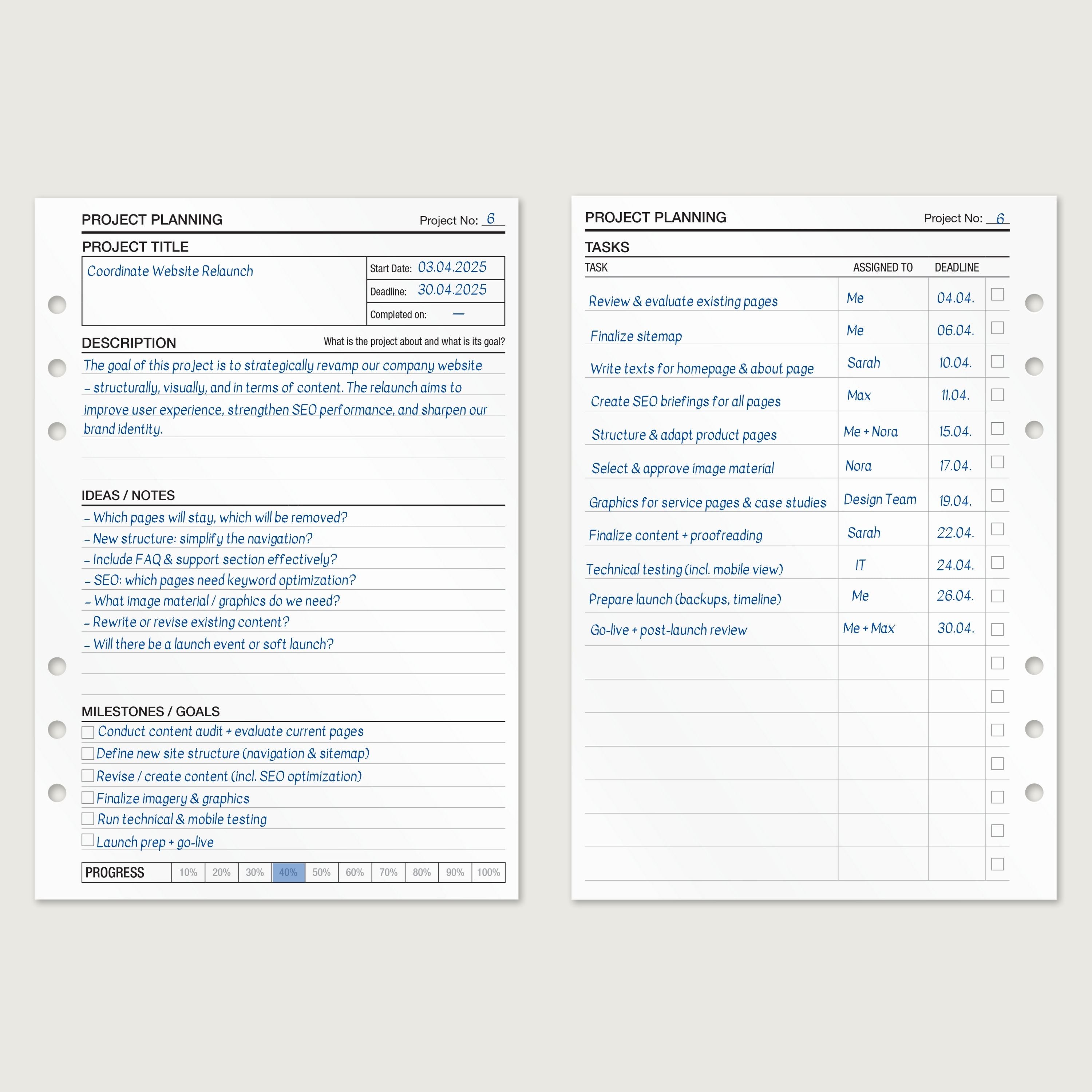 Project Planning - Insert Sheets (English)