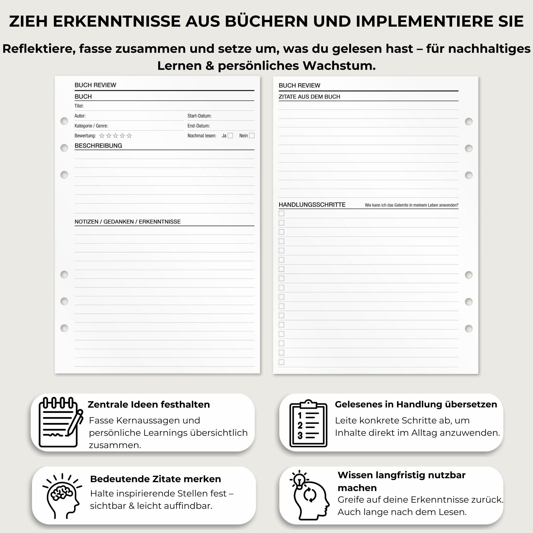 Lesenotizen - Einlagen (Deutsch)
