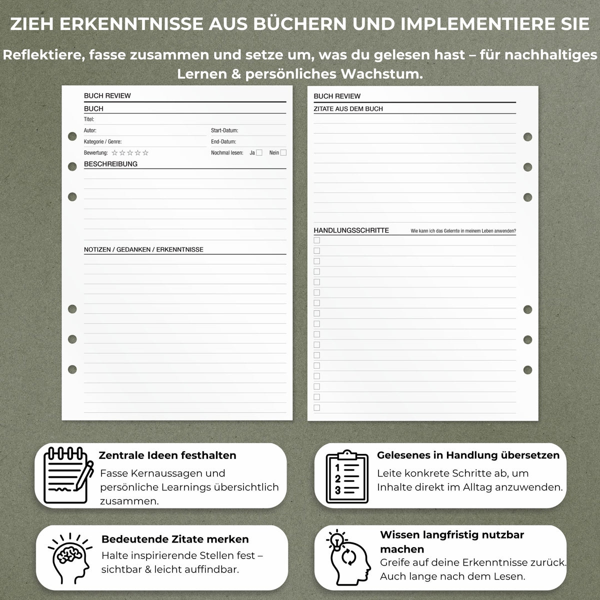 Lesenotizen - Einlagen (Deutsch)