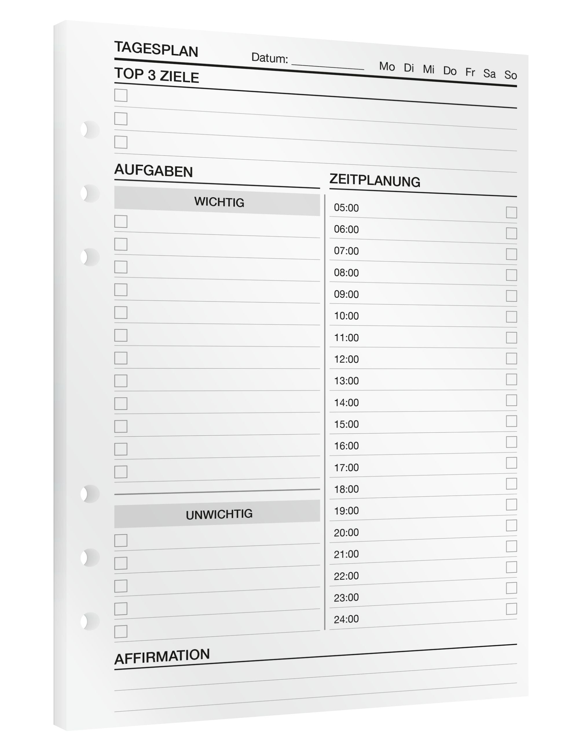 Tagesplanung (Timeboxing) - Einlagen (Deutsch)