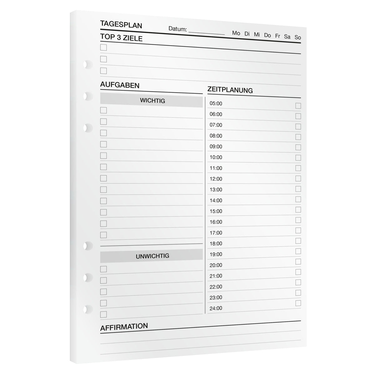 Tagesplanung (Timeboxing) - Einlagen (Deutsch)