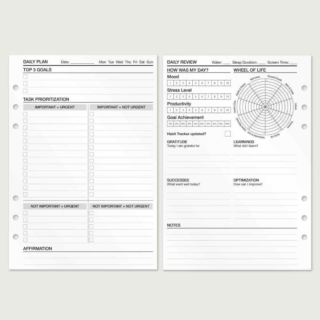 Daily Planning - Matrix - Insert Sheets (English)