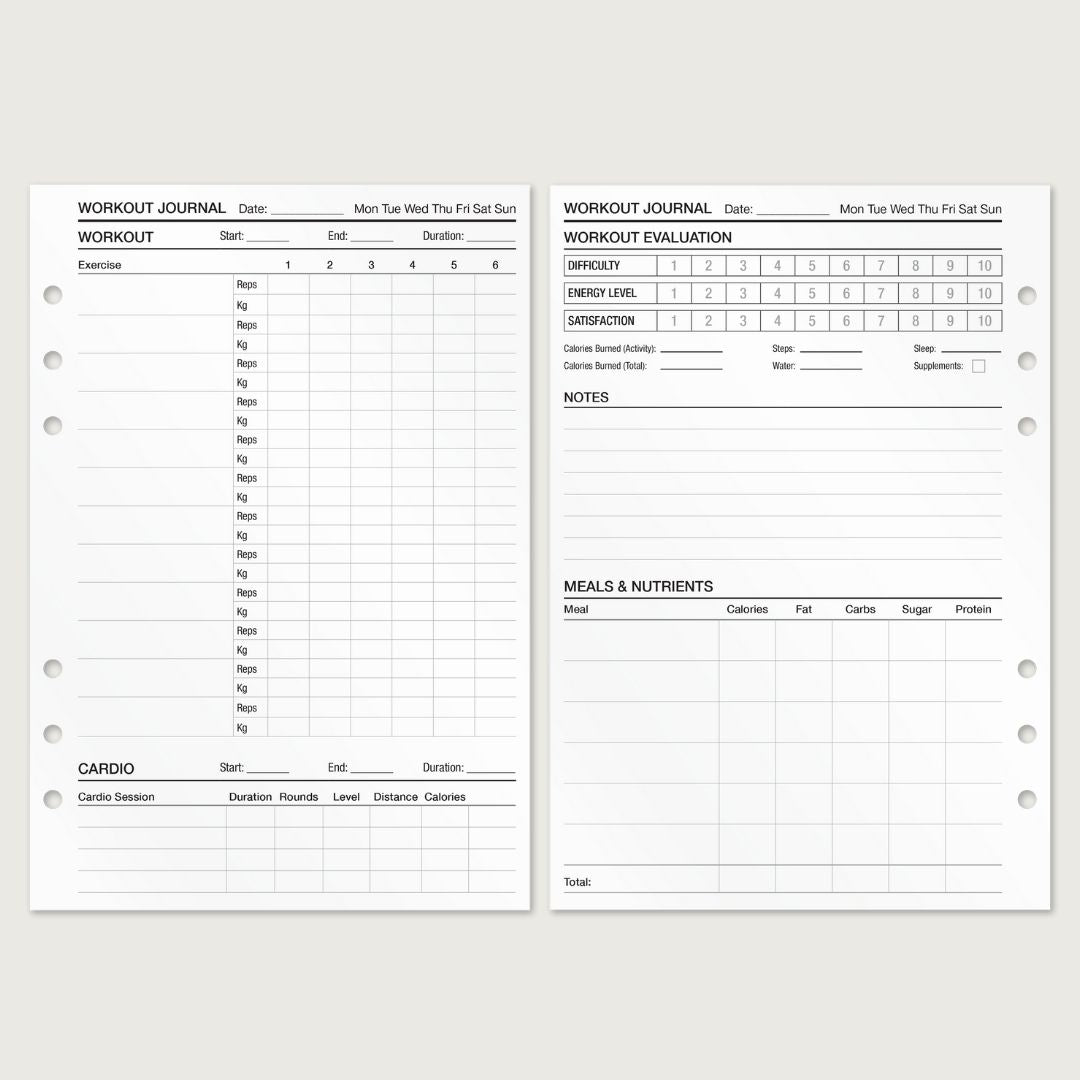 Workout Log - Insert Sheets (English)