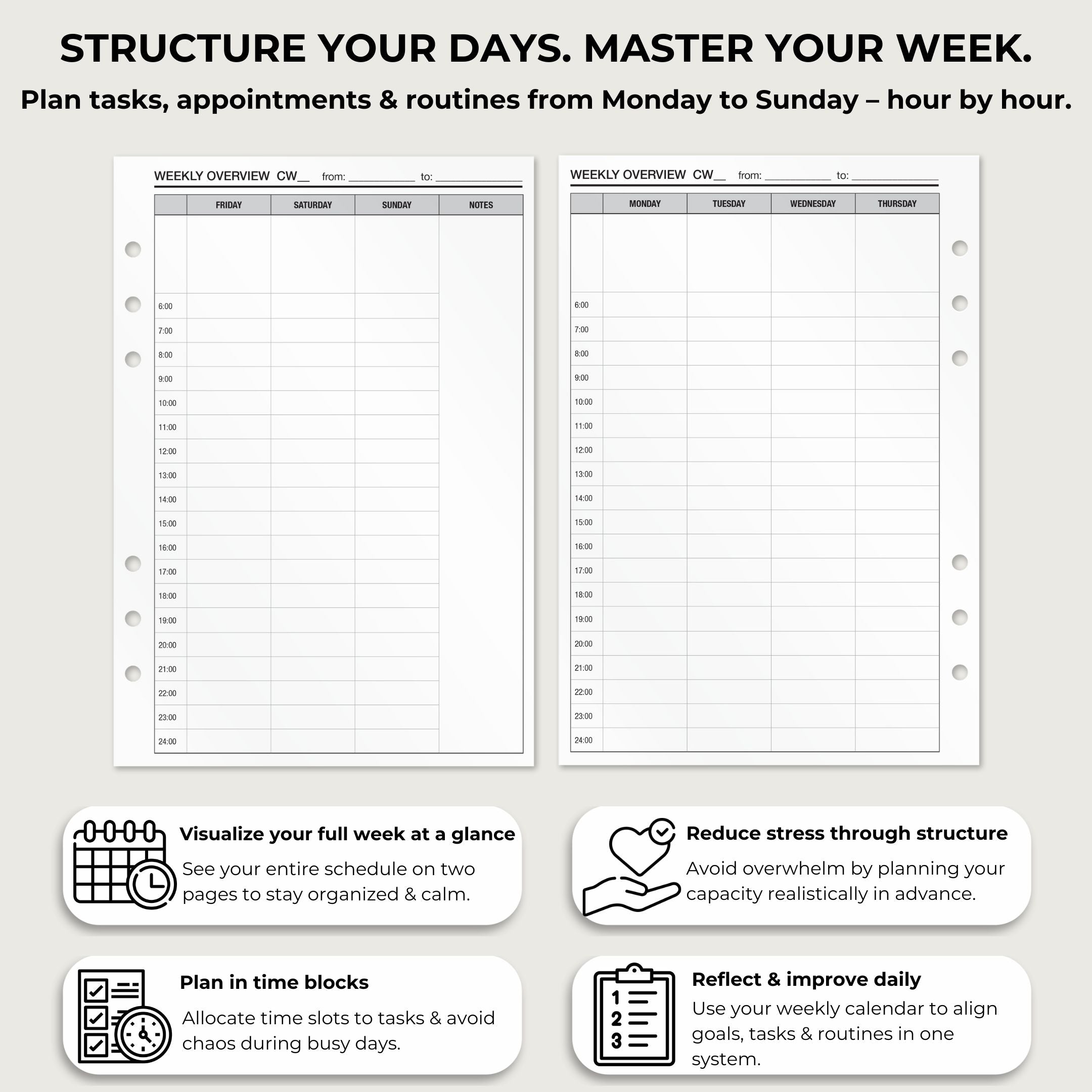 Weekly Planning - Insert Sheets (English)