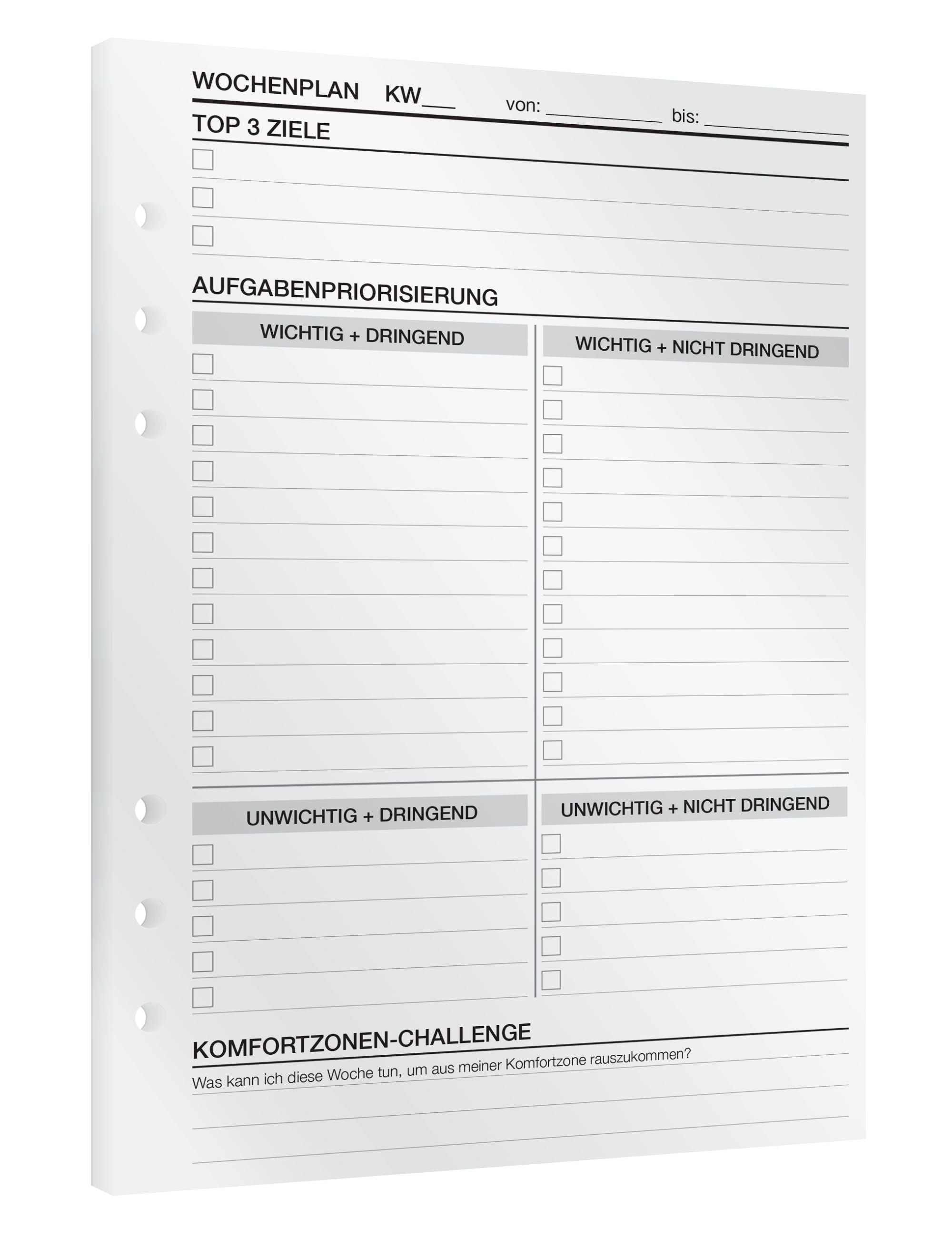 Wochenplanung - Einlagen (Deutsch)