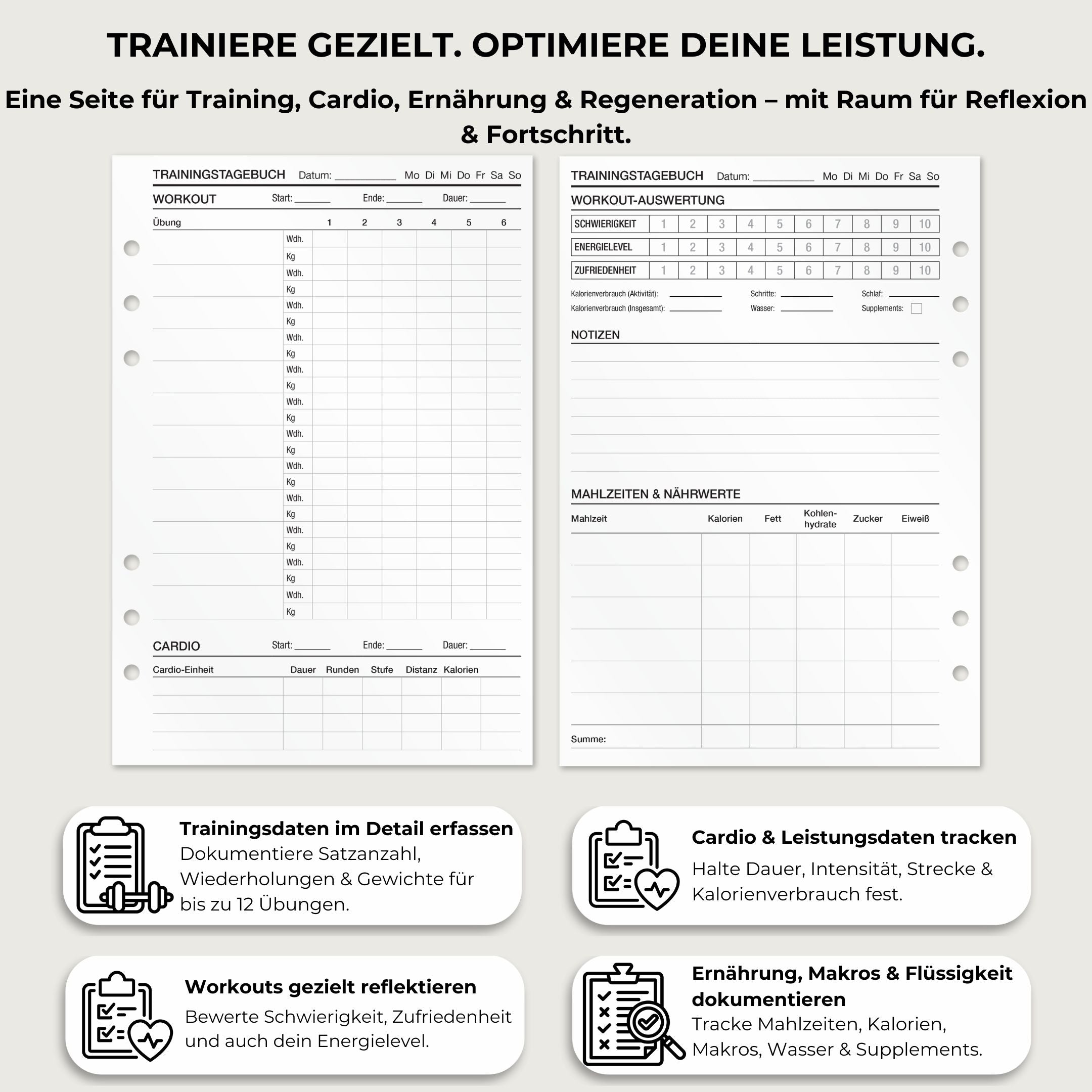 Trainingstagebuch - Einlagen (Deutsch)