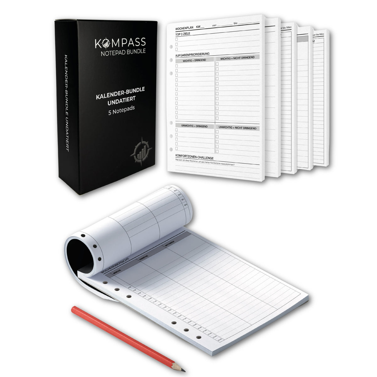 A5 Notepads - Undatiertes Kalender-Bundle (5 Notepads)
