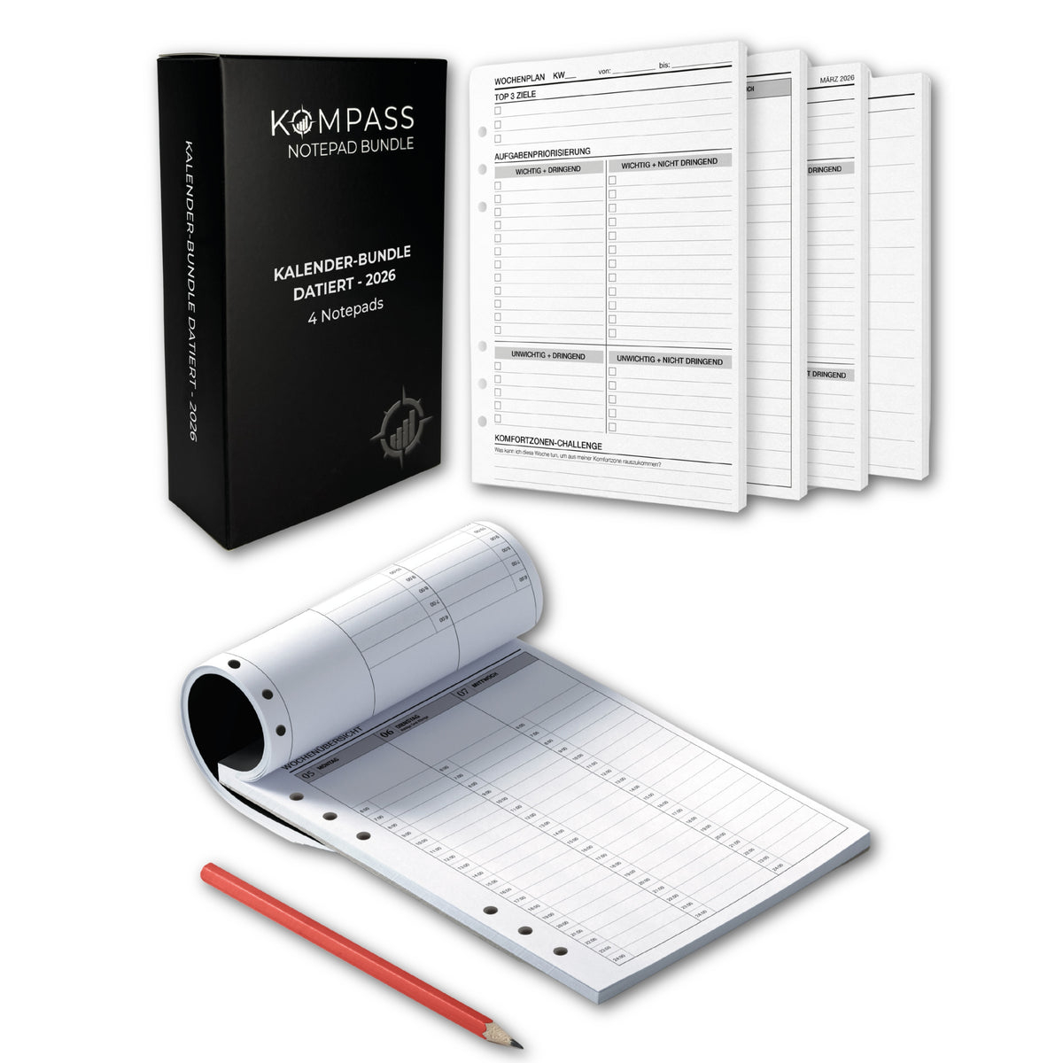 A5 Notepads - Datiertes Kalender-Bundle - 2026 (4 Notepads)