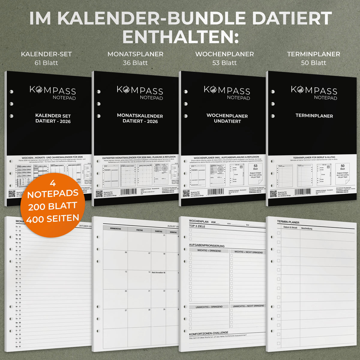 A5 Notepads - Datiertes Kalender-Bundle - 2026 (4 Notepads)