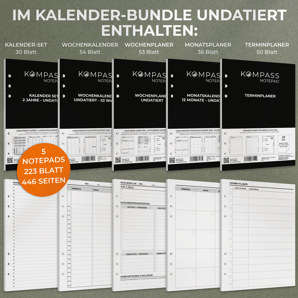 A5 Notepads - Undatiertes Kalender-Bundle (5 Notepads)