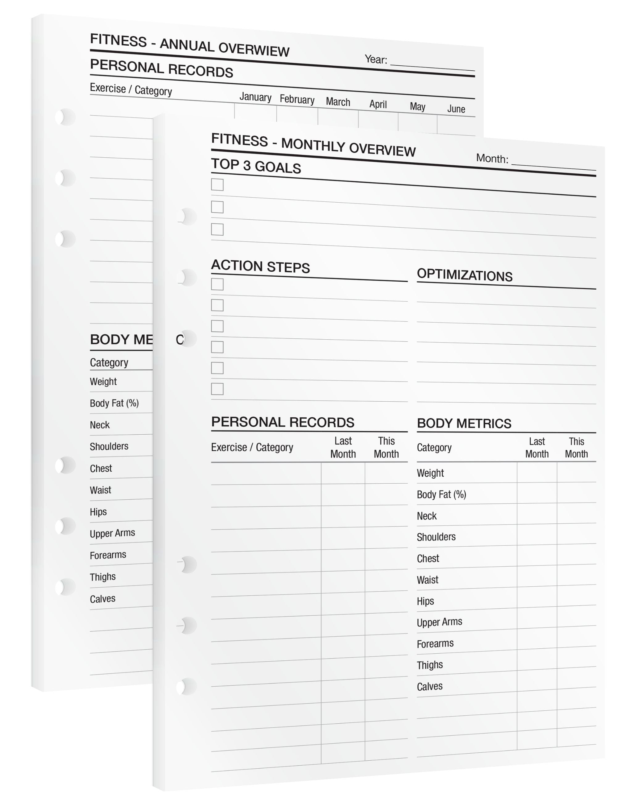 Fitness Overview - Insert Sheets (English)