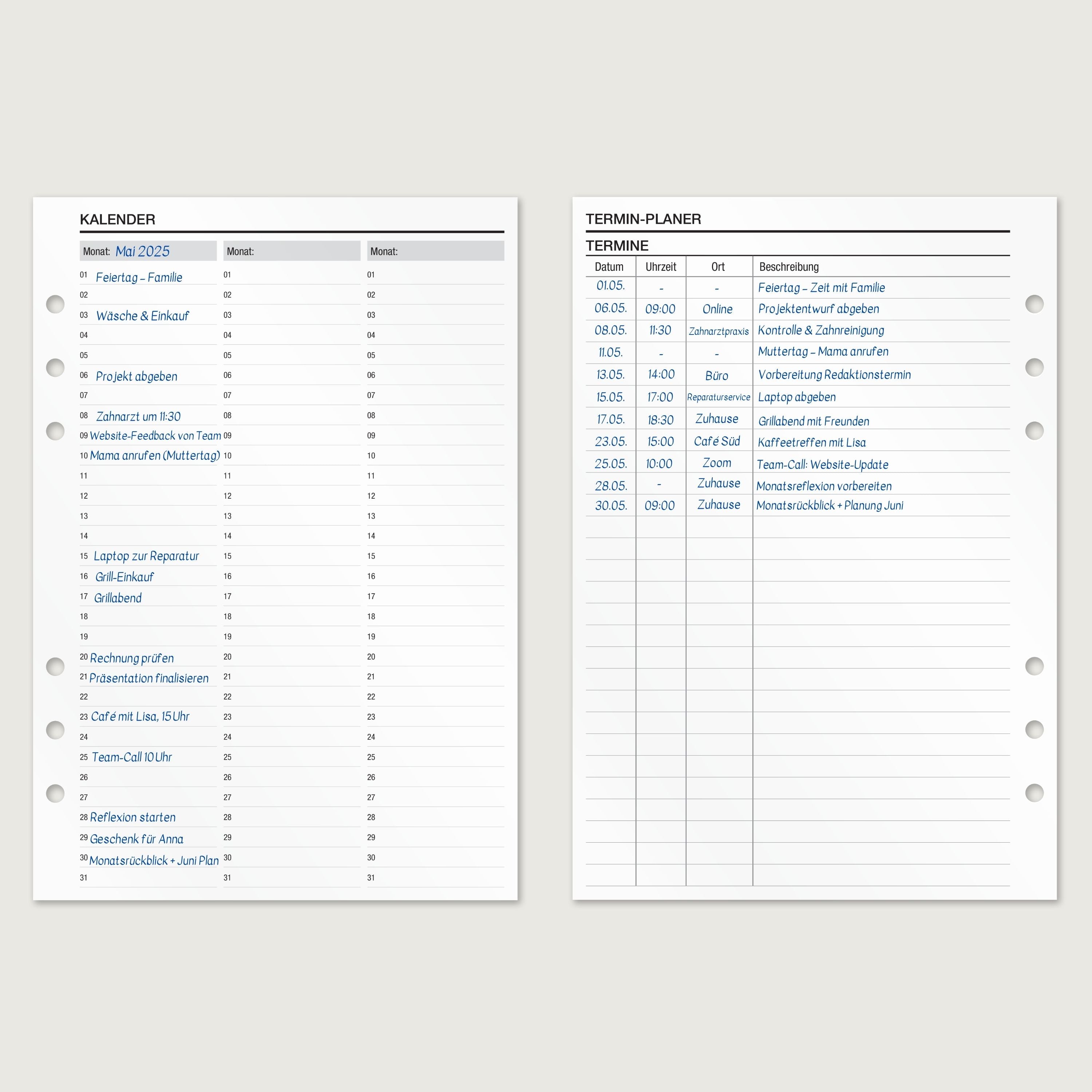 Kalender & Terminlisten - Einlagen (Deutsch)