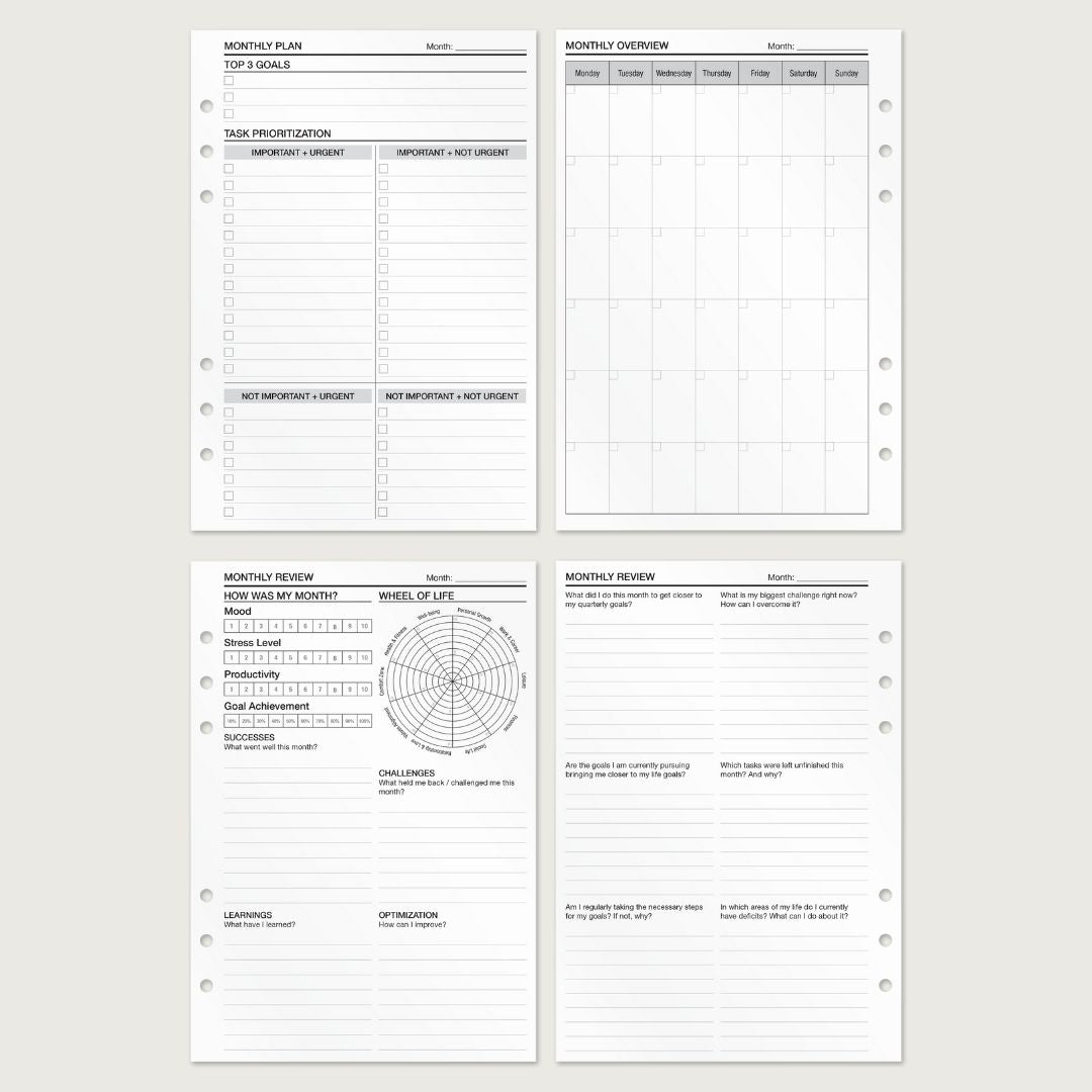 Monthly Planning - Insert Sheets (English)