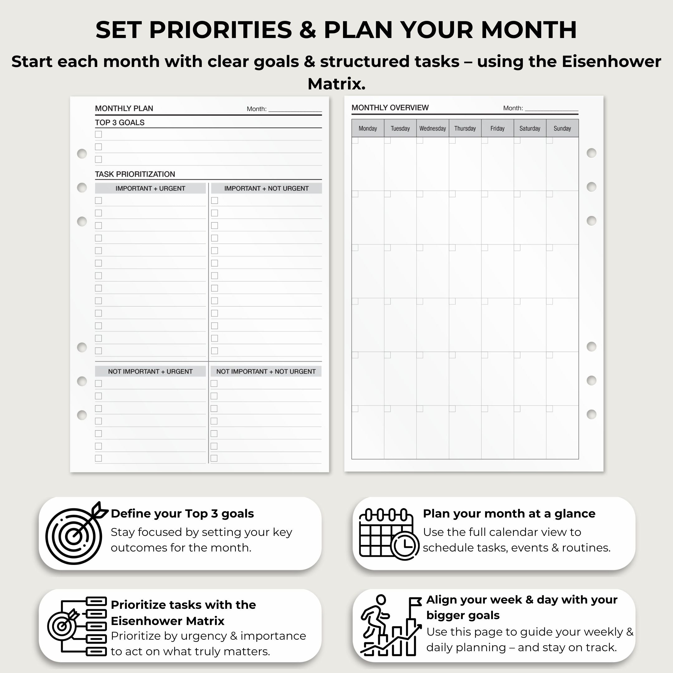 Monthly Planning - Insert Sheets (English)