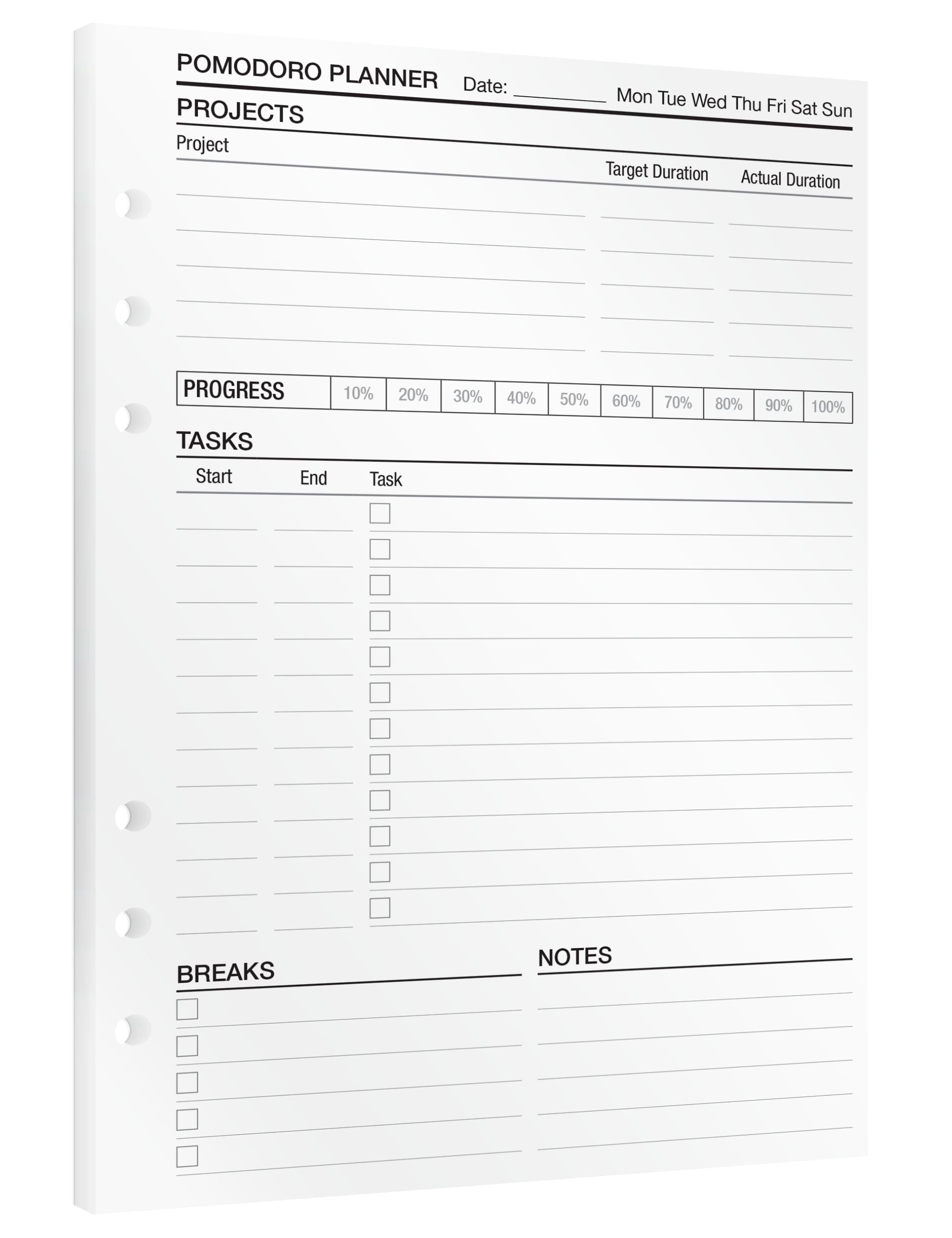 Pomodoro Planner - Insert Sheets (English)