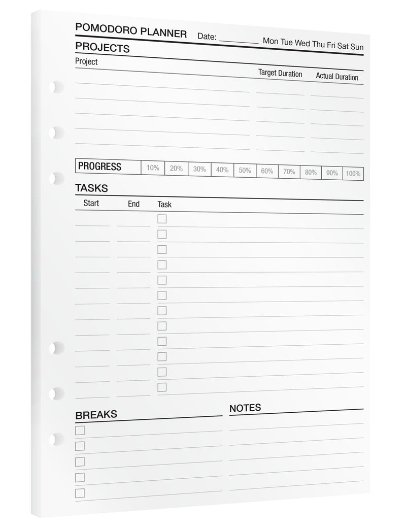 Pomodoro Planner - Insert Sheets (English)