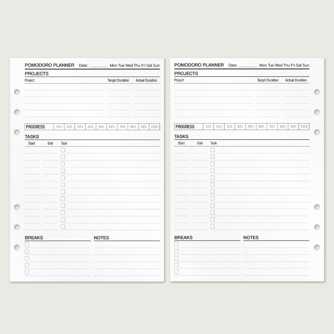 Pomodoro Planner - Insert Sheets (English)