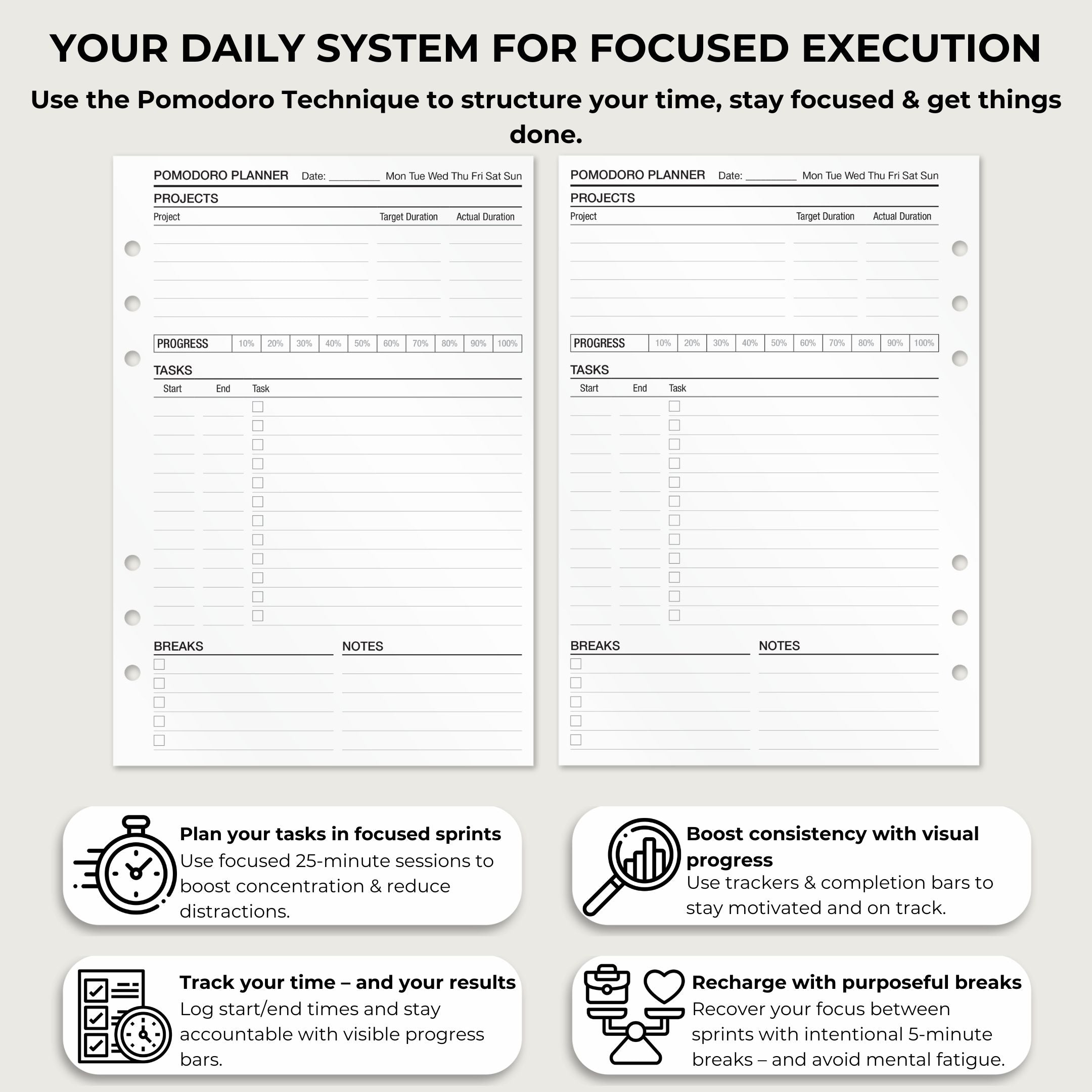 Pomodoro Planner - Insert Sheets (English)