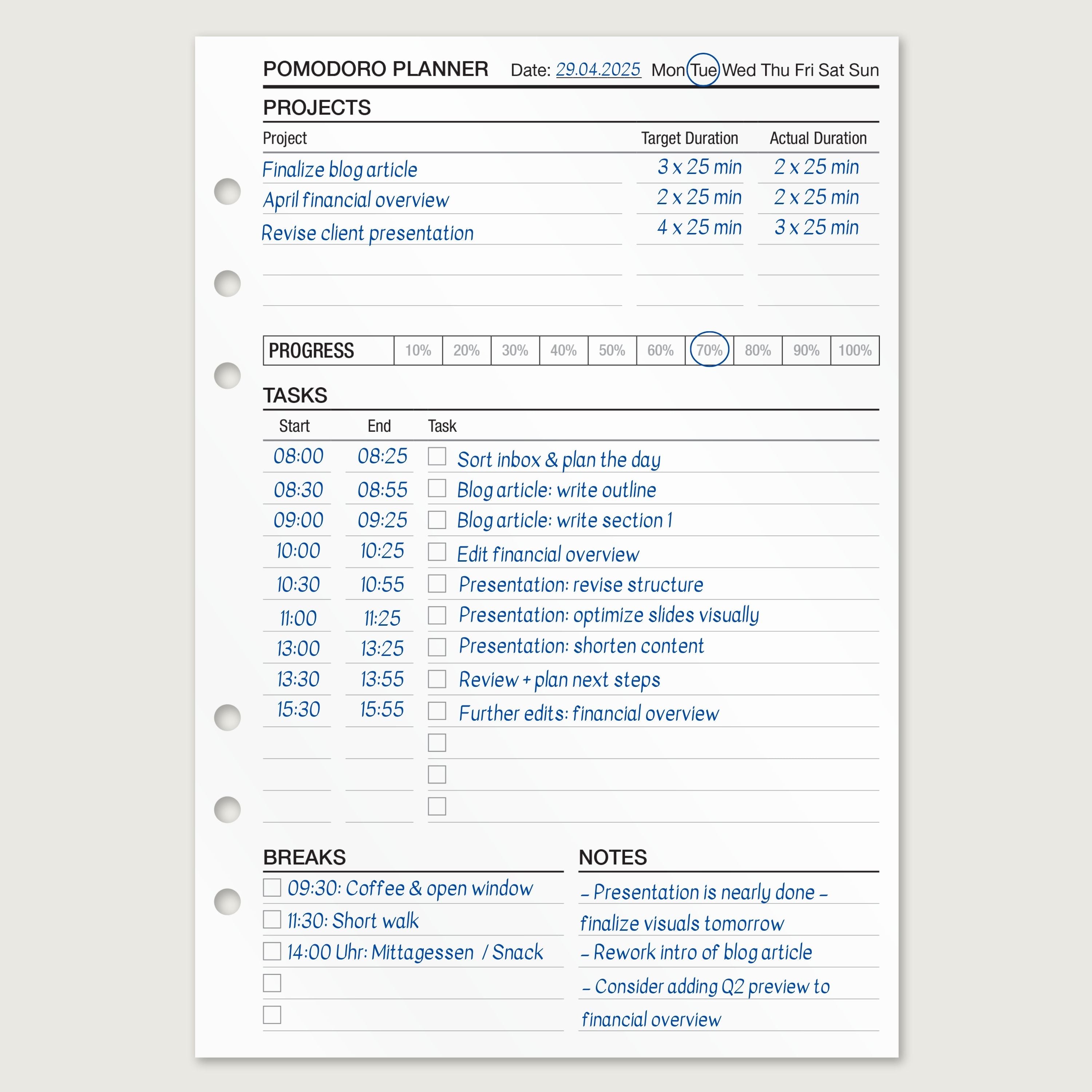 Pomodoro Planner - Insert Sheets (English)