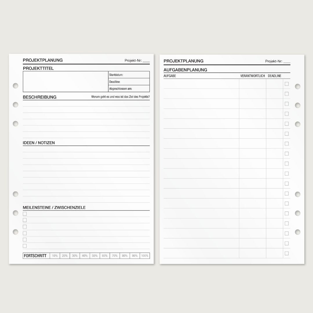 Projektplanung - Einlagen (Deutsch)