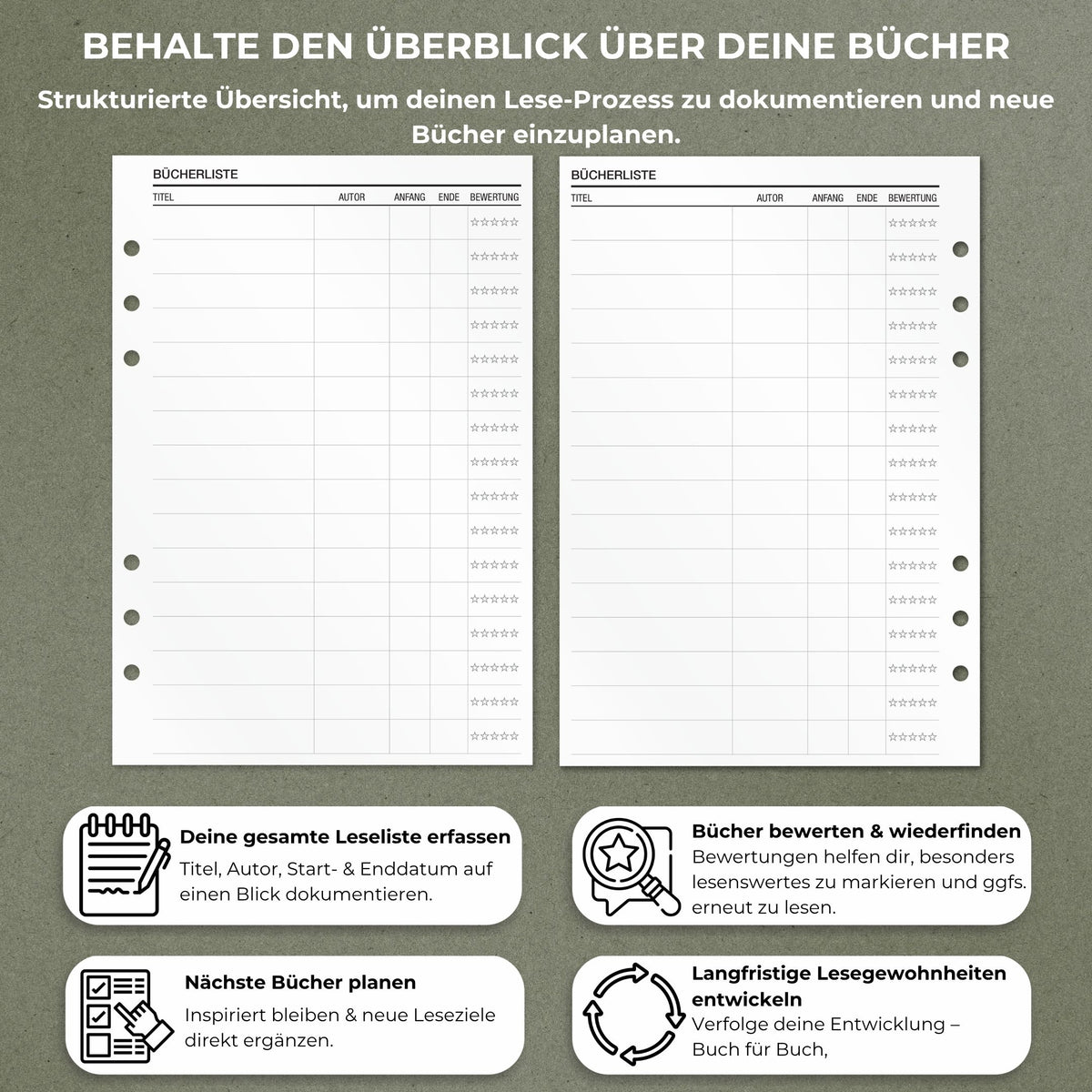 Lesenotizen - Einlagen (Deutsch)