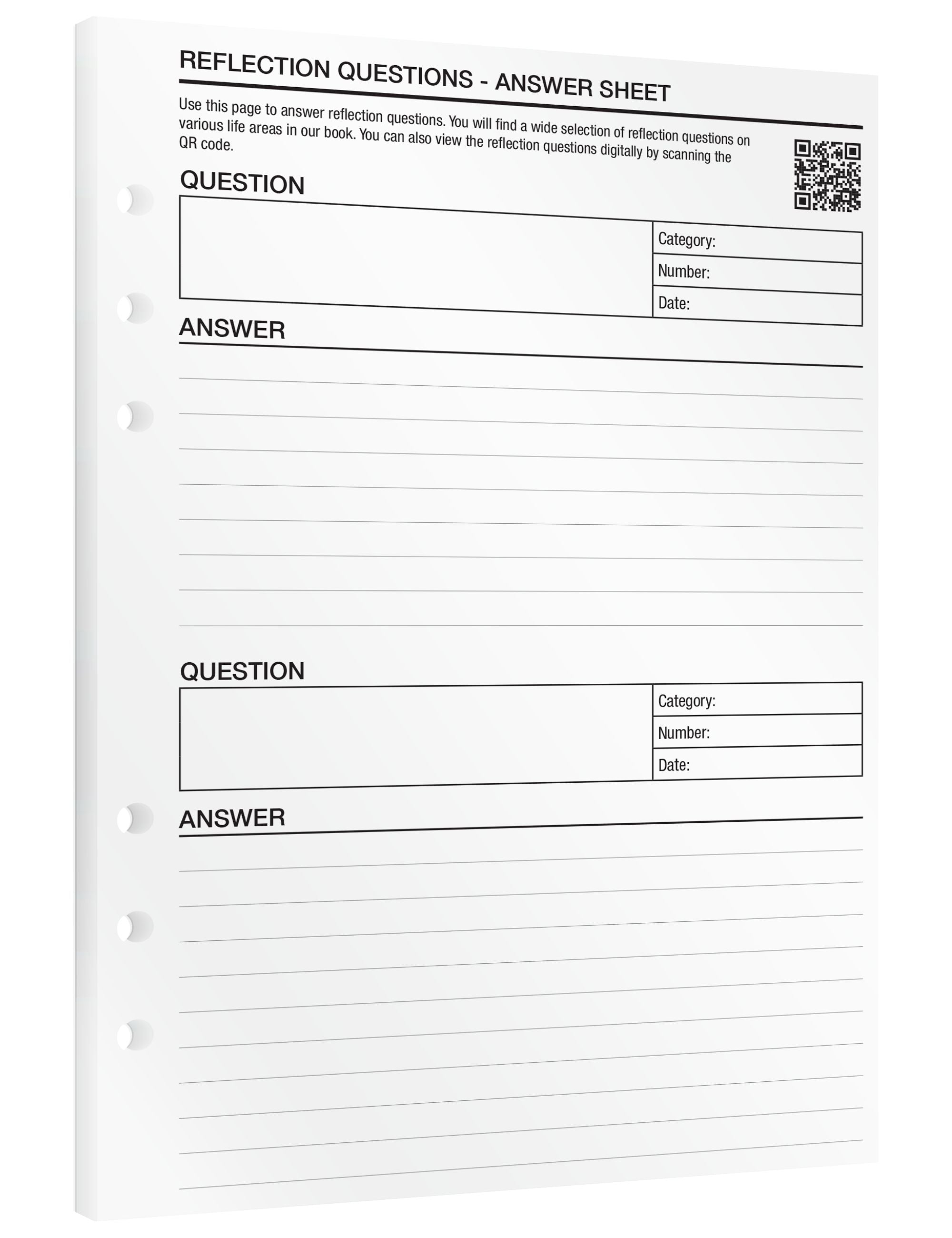 Reflection Answer Sheet - Insert Sheets (English)