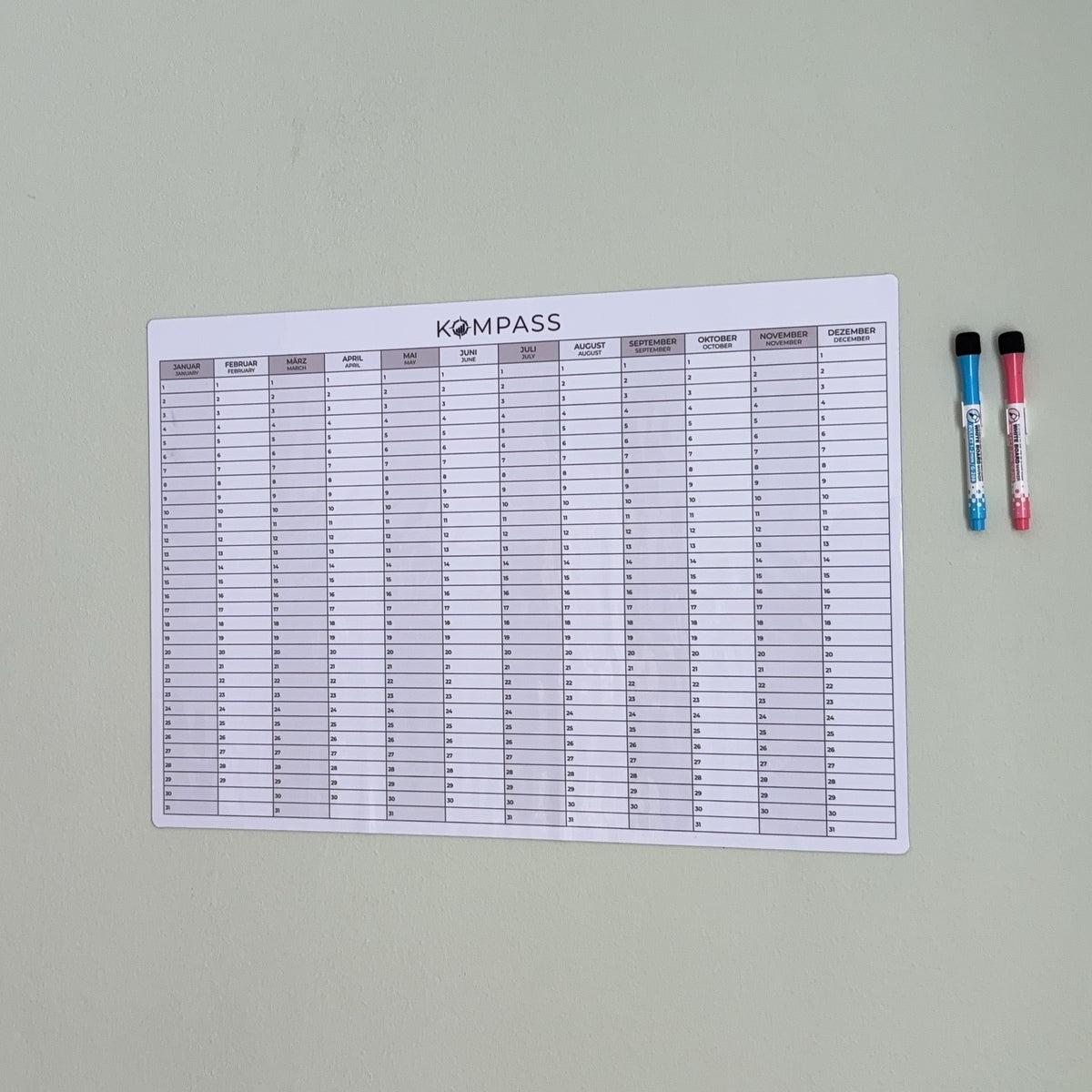 STICKY PLANNER - Jahreskalender - A2 - 42 x 60 cm - inkl. Zubehör-Set