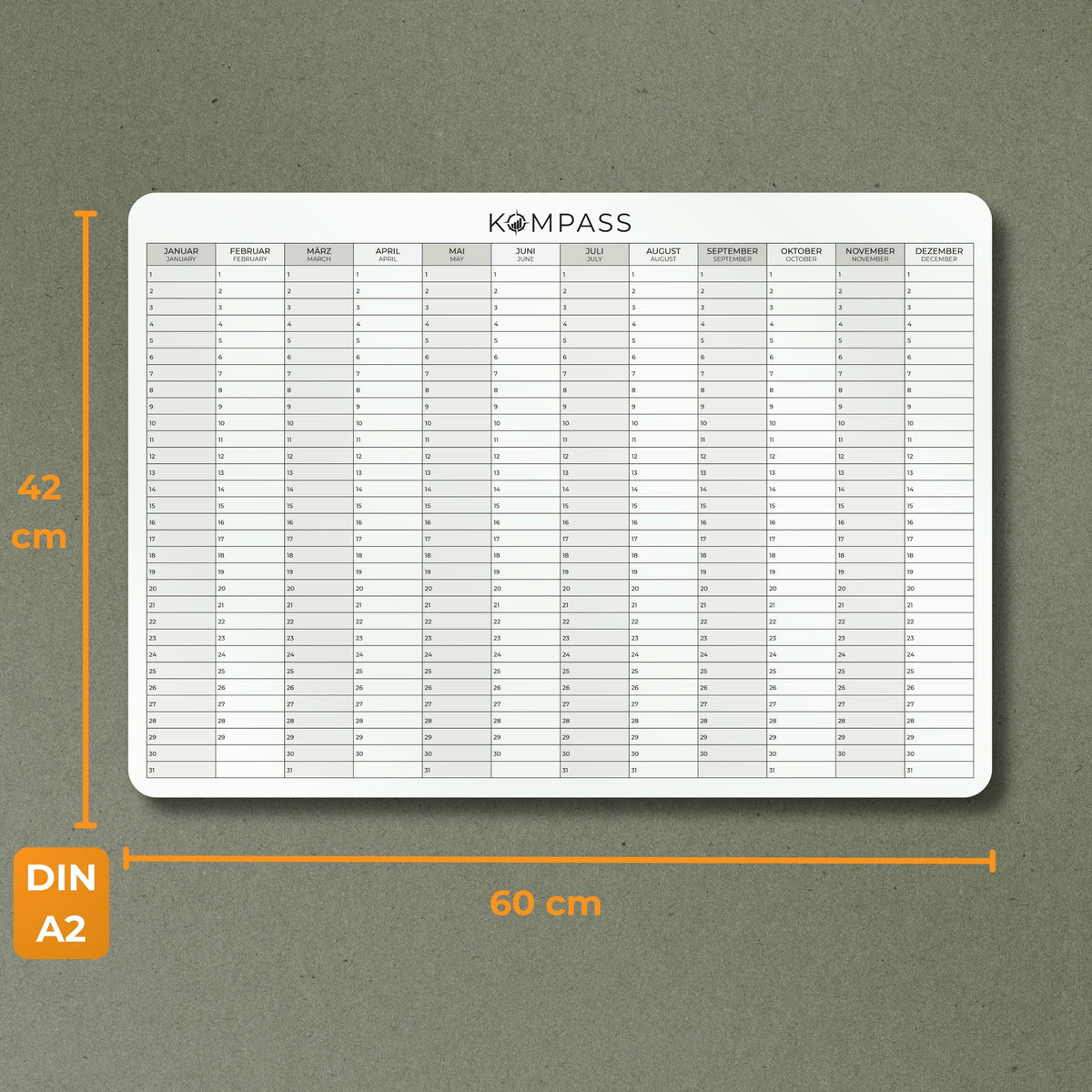 STICKY PLANNER - Jahreskalender - A2 - 42 x 60 cm - inkl. Zubehör-Set