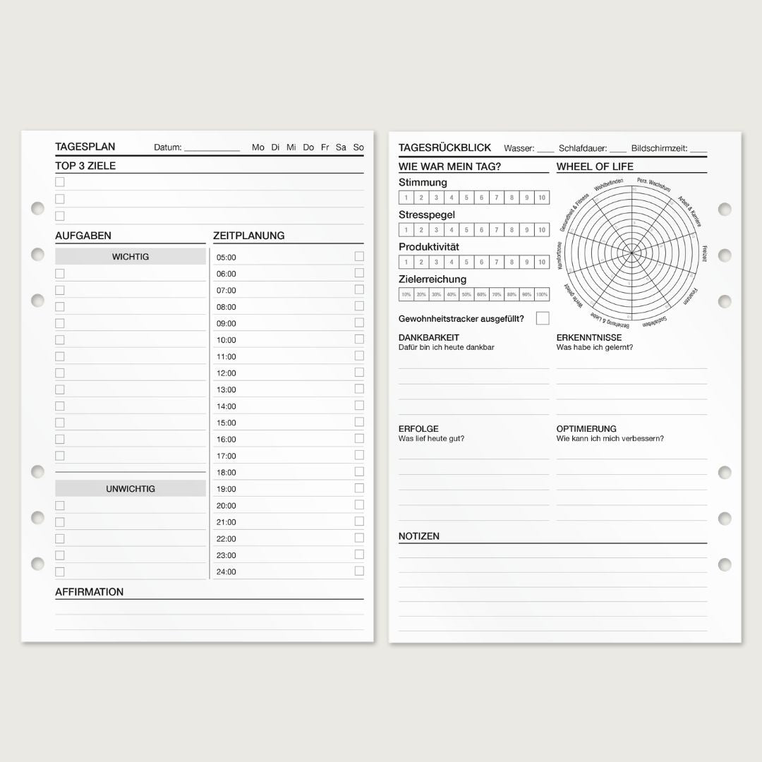 Tagesplanung (Timeboxing) - Einlagen (Deutsch)