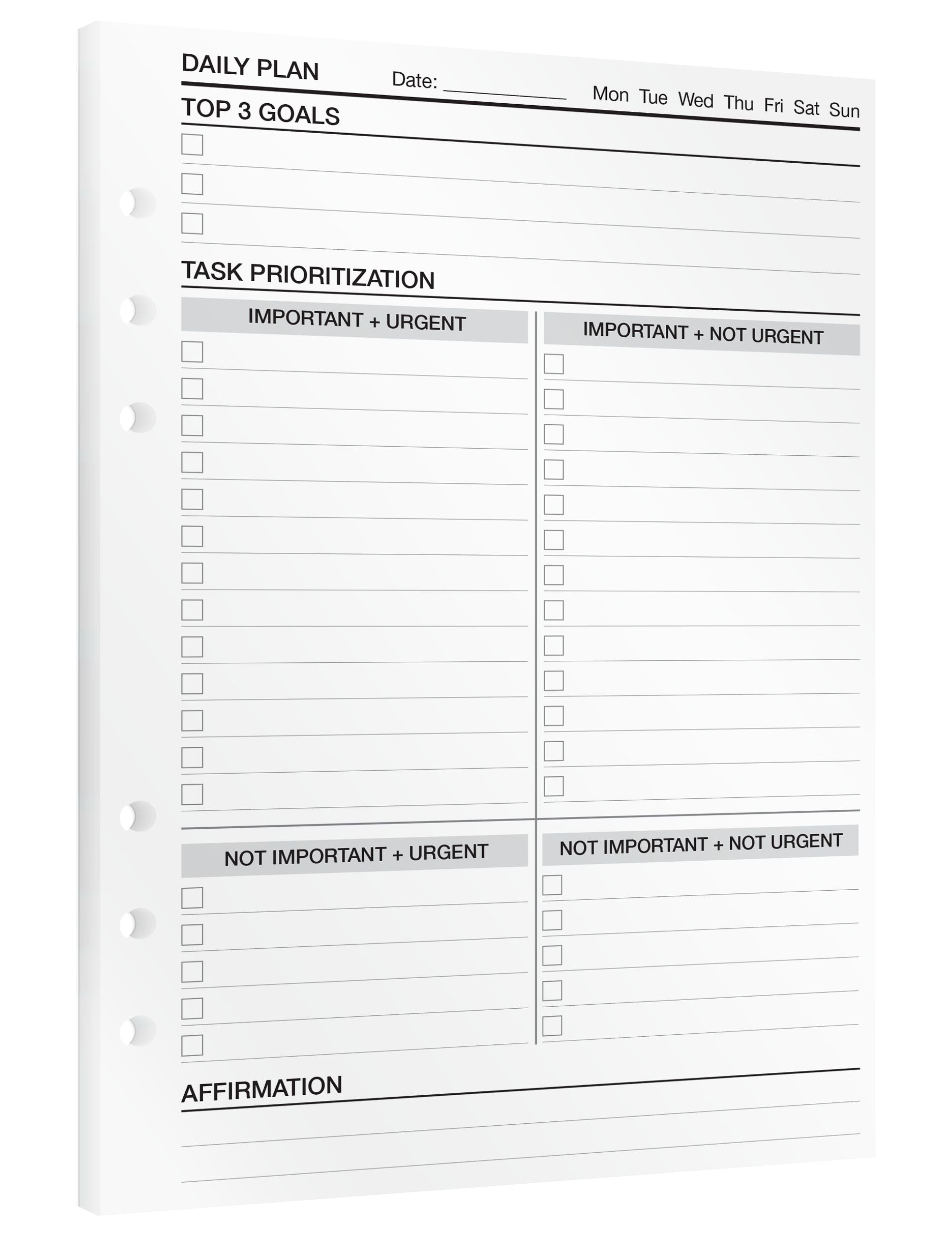 Daily Planning - Matrix - Insert Sheets (English)