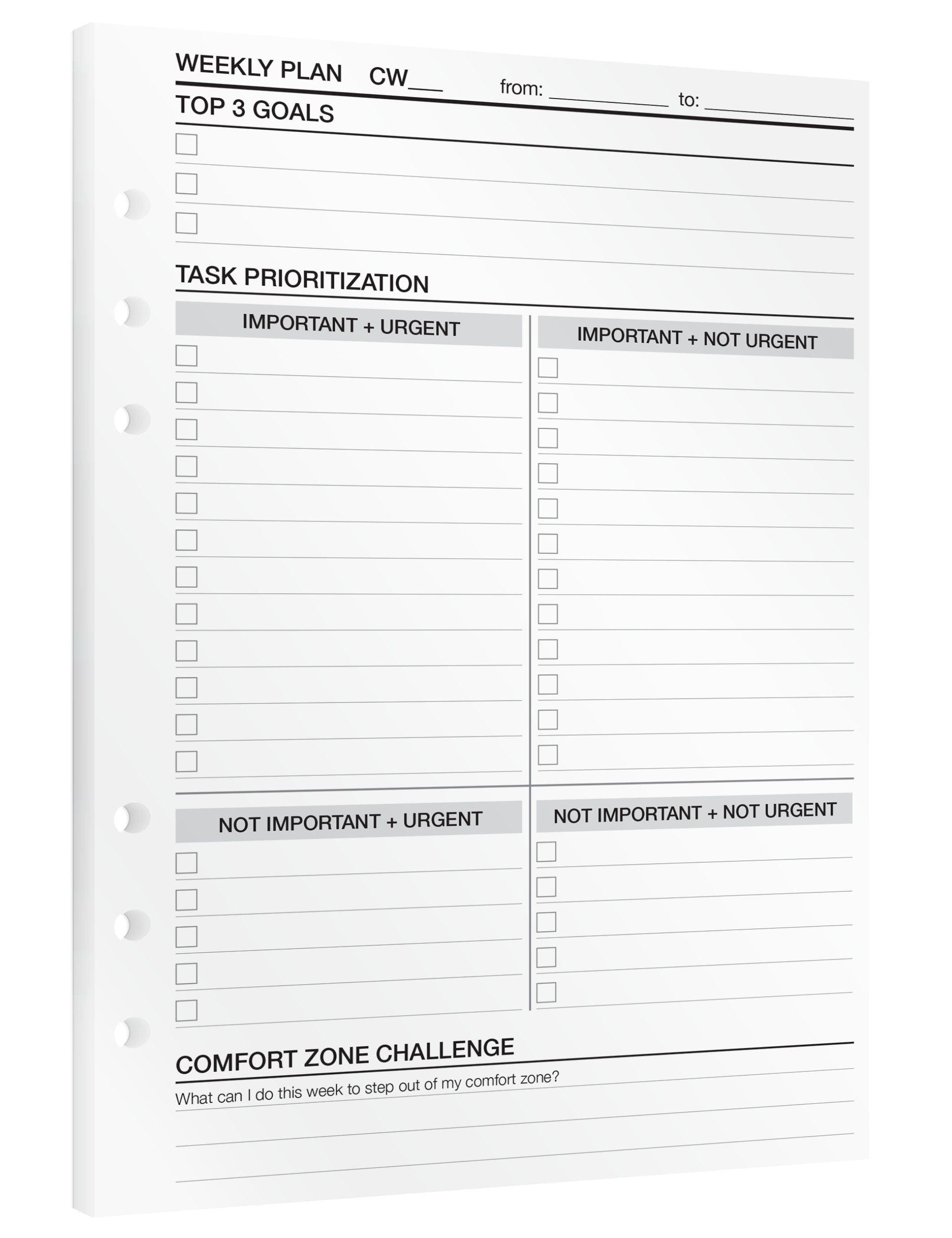 Weekly Planning - Insert Sheets (English)