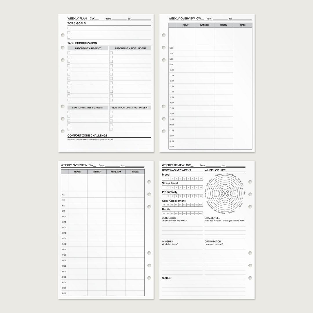 Weekly Planning - Insert Sheets (English)