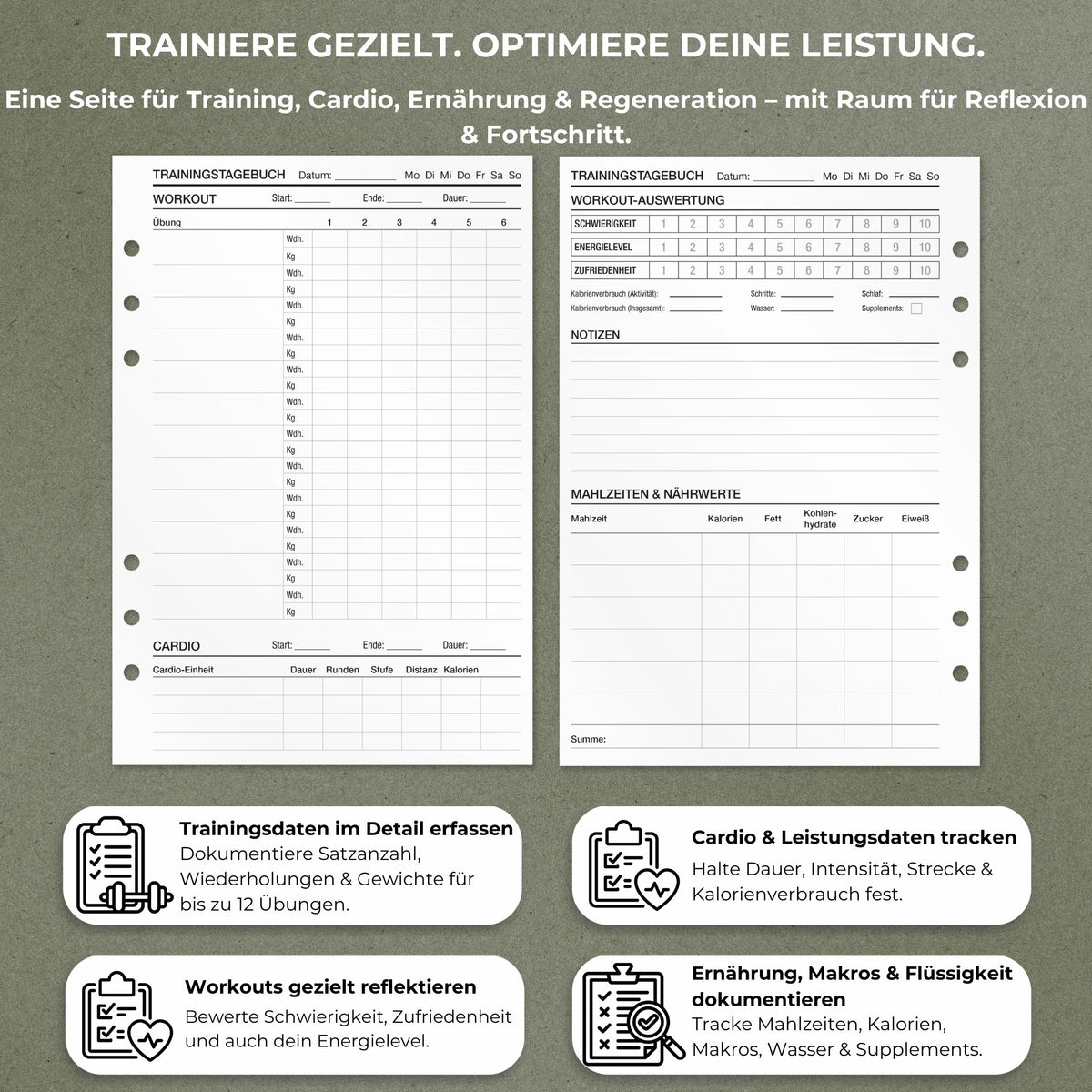 Trainingstagebuch - Einlagen (Deutsch)